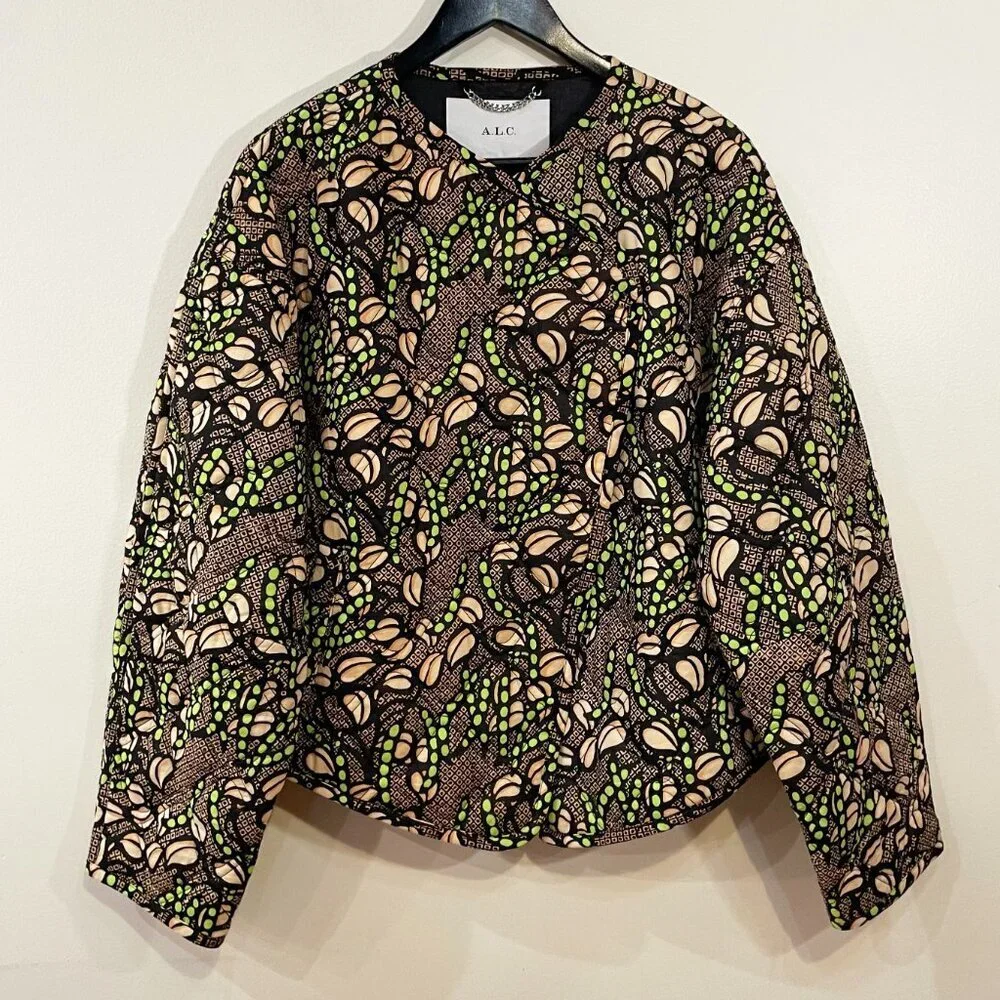 New ALC Emory 100% Cotton Quilted Boho Jacket Beige Green M $595